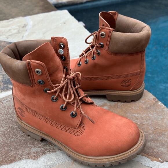 Timberland 6” boots Rare Color Sweet Potatoe orange Sz 8 women - Picture 1 of 15